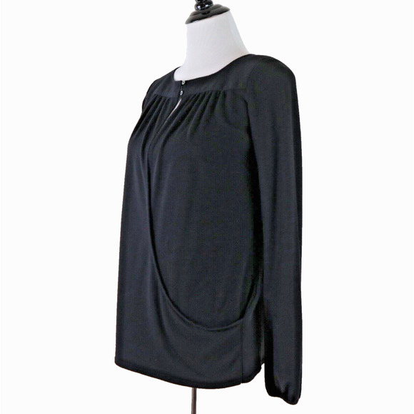 Theory Size S Wool Knit Keyhole Neck Draped Front Top Black - Picture 2 of 11
